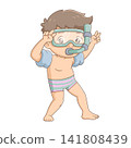 Cute little boy snorkeling cartoon character summer beach vacation illustration swimming fun 141808439