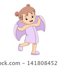 Cute little girl drying with bath towel cartoon hygiene illustration character daily 141808452