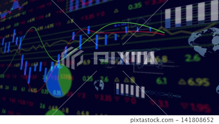 Showing layered financial dashboard on dark trading terminal, displaying candlesticks, tickers, pie Showing layered financial dashboard on dark trading terminal, displaying candlesticks, tickers, pie 141808652