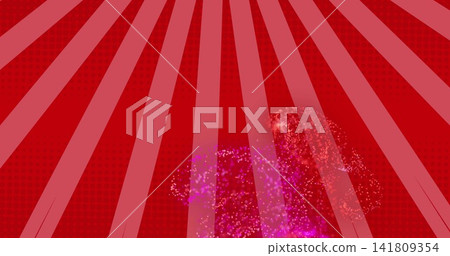 Glowing pink-purple particle cloud drifting in poster backdrop, with halftone and radial beams Glowing pink-purple particle cloud drifting in poster backdrop, with halftone and radial beams 141809354