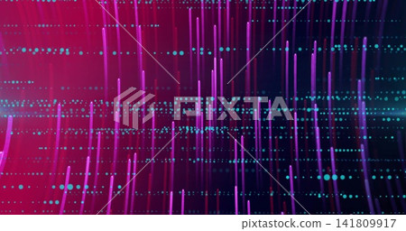 Glowing vertical neon streaks creating depth in neon interface, with glow and cyan dotted grid Glowing vertical neon streaks creating depth in neon interface, with glow and cyan dotted grid 141809917
