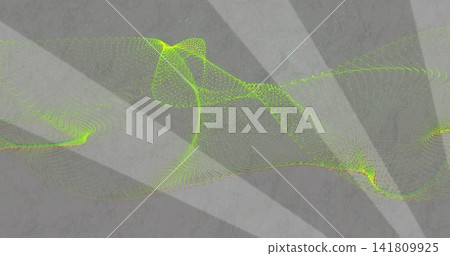 Flowing neon-green dotted ribbon twisting across textured gray canvas, with radial strokes Flowing neon-green dotted ribbon twisting across textured gray canvas, with radial strokes 141809925