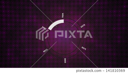 Displaying central HUD chart on digital UI, showing white segmented arc, concentric rings, labels Displaying central HUD chart on digital UI, showing white segmented arc, concentric rings, labels 141810369