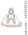 An illustration of a girl reading a book under the moonlight, depicting reading, relaxation, and goodnight (pink background, no background). 141810522