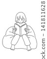 A girl reading a book, reading, relaxing, spending time at home (monochrome, no background) 141811628