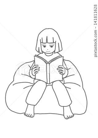 A girl reading a book, reading, relaxing, spending time at home (monochrome, no background) A girl reading a book, reading, relaxing, spending time at home (monochrome, no background) 141811628