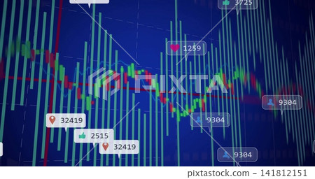 Showing trading chart with vertical green bars, red and green candles, gridlines, numeric callouts Showing trading chart with vertical green bars, red and green candles, gridlines, numeric callouts 141812151