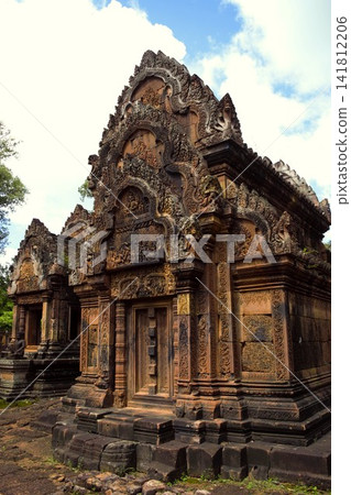 The library of Banteay Srei Temple, built of red sandstone. The library of Banteay Srei Temple, built of red sandstone. 141812206