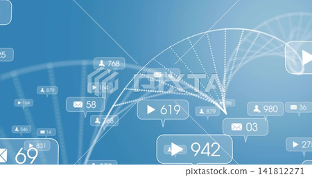 Displaying dotted helix cluster over blue gradient showing bubbles with play mail user counts Displaying dotted helix cluster over blue gradient showing bubbles with play mail user counts 141812271