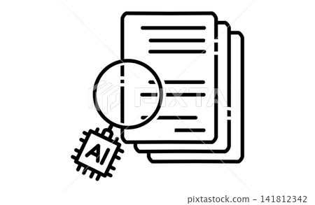 Line drawing icon representing AI document search and information analysis Line drawing icon representing AI document search and information analysis 141812342