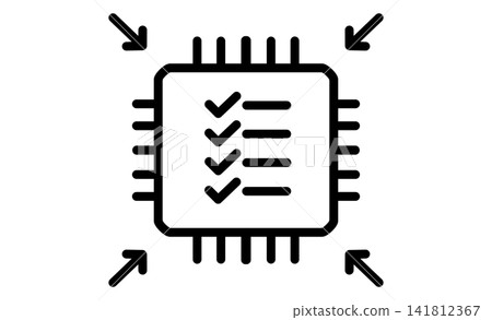 A line drawing icon representing AI task processing and automation. A line drawing icon representing AI task processing and automation. 141812367