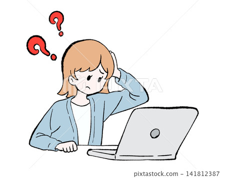在使用電腦方面有困難或擔憂的女性 在使用電腦方面有困難或擔憂的女性 141812387