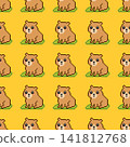 Seamless pixel art capybara pattern on yellow background. 141812768