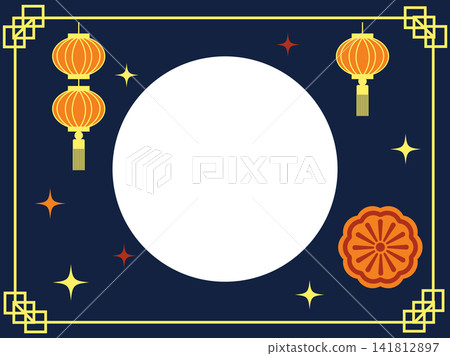 帶有文字空間的邊框,上面有受中秋節啟發的燈籠和月餅插圖(寬高比 4:3)。 帶有文字空間的邊框,上面有受中秋節啟發的燈籠和月餅插圖(寬高比 4:3)。 141812897