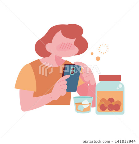 一位女士因喝自製梅子酒而感到微醺。 一位女士因喝自製梅子酒而感到微醺。 141812944
