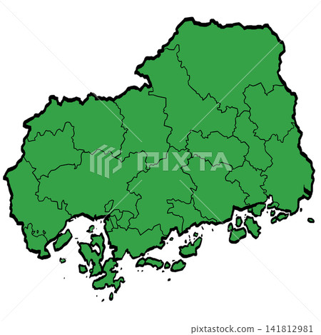 Hiroshima Prefecture Map: Municipalities (Green/Brushstroke Style) Hiroshima Prefecture Map: Municipalities (Green/Brushstroke Style) 141812981