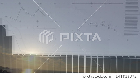 Dominating translucent vertical bars obscuring coastal horizon near low sun, with HUD overlays Dominating translucent vertical bars obscuring coastal horizon near low sun, with HUD overlays 141813372
