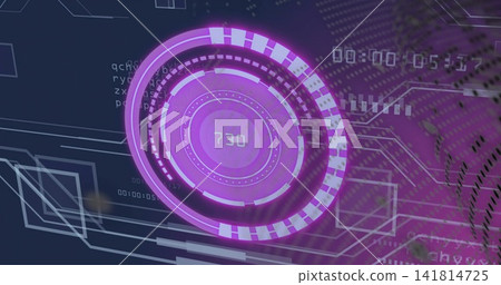 Glowing central circular HUD projecting numeric readout 730 in HUD display, with circuit traces Glowing central circular HUD projecting numeric readout 730 in HUD display, with circuit traces 141814725
