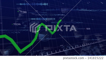 Displaying bright green trend line climbing across deep blue 3D grid plane, with numeric labels Displaying bright green trend line climbing across deep blue 3D grid plane, with numeric labels 141815222