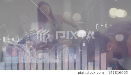 Layering composite adults in workout wear exercising and resting at studio, with candlesticks 141816065