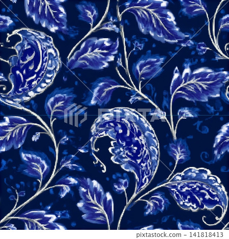 Seamless pattern traditional Asian paisley design. Vector pattern for textile design and fabrics, fashionable and delicate. 141818413