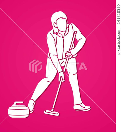 Curling Sport Female Player Acton Cartoon Graphic Vector Curling Sport Female Player Acton Cartoon Graphic Vector 141818550