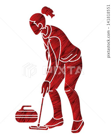 Curling Sport Female Player Acton Cartoon Graphic Vector  141818551