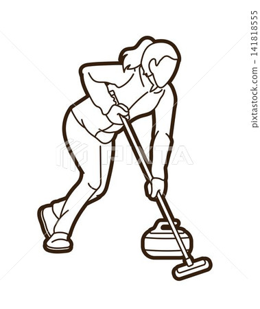 Curling Sport Female Player Acton Cartoon Graphic Vector Curling Sport Female Player Acton Cartoon Graphic Vector 141818555