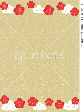 Japanese-style frame with red plum blossoms and pine trees Japanese-style frame with red plum blossoms and pine trees 141818591