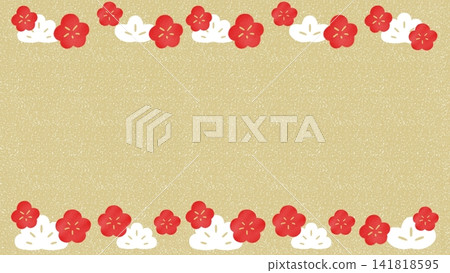 日式相框,飾以紅梅花和松樹圖案 日式相框,飾以紅梅花和松樹圖案 141818595