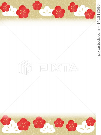 Japanese-style frame with red plum blossoms and pine trees 141818596