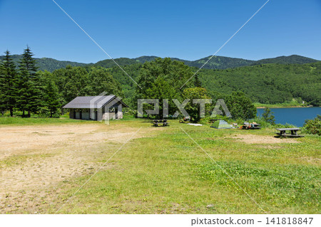 Summer camping at Lake Nozori, tent area Summer camping at Lake Nozori, tent area 141818847