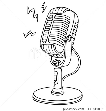 Hand Drawn Microphone Line Art Illustration Hand Drawn Microphone Line Art Illustration 141819015