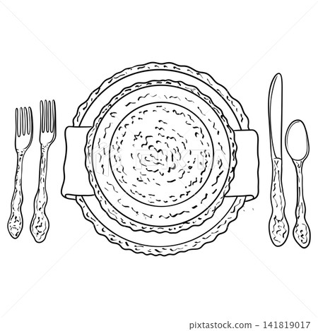 Elegant Wedding Plate Line Drawing Elegant Wedding Plate Line Drawing 141819017