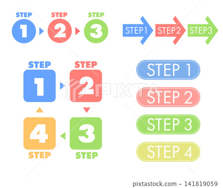 A set of colorful icons and arrows representing steps and procedures. A set of colorful icons and arrows representing steps and procedures. 141819059