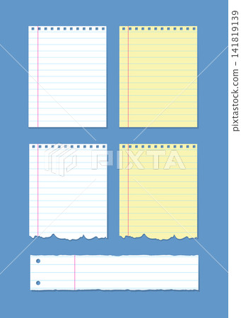 lined paper sheets with torn edges and binder holes on blue background lined paper sheets with torn edges and binder holes on blue background 141819139