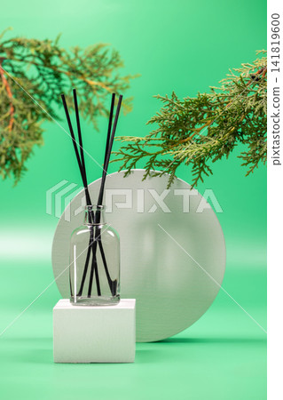 Reed diffuser creating relaxing atmosphere with botanical branches 141819600