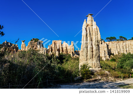 The Organs of Ille sur Tet, or fairy chimneys, in the Pyrenees Orientales, in Catalonia, in Occitanie, France The Organs of Ille sur Tet, or fairy chimneys, in the Pyrenees Orientales, in Catalonia, in Occitanie, France 141819909
