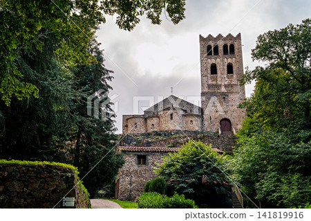 Abbey of Saint Martin du Canigou. Pyrenees-Orientales department in France, founded by monks of the Benedictine order 141819916