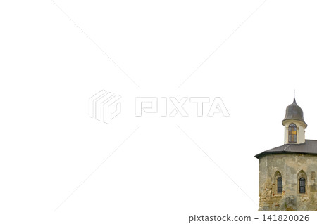 Old medieval stones tower on white.Travel destination Old medieval stones tower on white.Travel destination 141820026