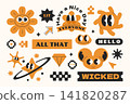 Vintage stickers collection. Gen z and millenials vintage word quotes slang. Abstract character design. Y2k style art. 141820287