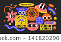 Cool and funny retro collection stickers. Gen z and millenials vintage word quotes slang. Abstract character design. Y2k style art 141820290