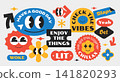 Trendy funny stickers. Quotes sign patch badge collection. Gen z and millenials slang. Cute character art. 141820293