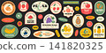 Set of seasonal fruits collection. Different phrases and words. Colorful stickers, patch, badge, pin of various fruits.  141820325