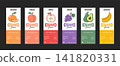 Fruits label templates. Set of fruit juice packaging design layout. Various fruits flavour vertical banner  141820331