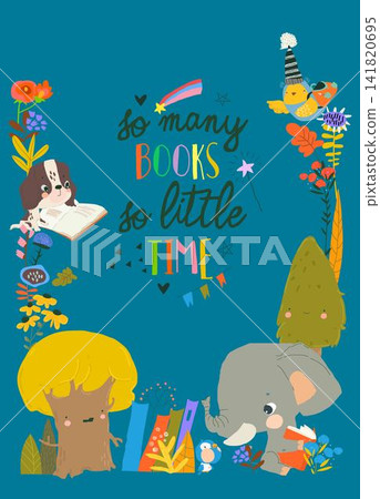 Cartoon Autumn Frame With Animals Sitting On Stacks Of Books Cartoon Autumn Frame With Animals Sitting On Stacks Of Books 141820695