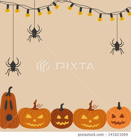 Hand-drawn Halloween card template with border made of pumpkin Jack-o-lantern for seasonal party invitation or seasonal offer Hand-drawn Halloween card template with border made of pumpkin Jack-o-lantern for seasonal party invitation or seasonal offer 141821004