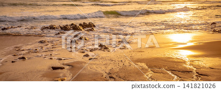 Sunset over the sea. Atlantic ocean in evening, Porto, Portugal, Europe Sunset over the sea. Atlantic ocean in evening, Porto, Portugal, Europe 141821026