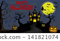 A Halloween background featuring a Western-style mansion under the moonlight and jack-o'-lanterns (with the HAPPY HALLOWEEN logo). 141821074