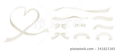 Cute ribbon heart watercolor illustration - white Cute ribbon heart watercolor illustration - white 141821165